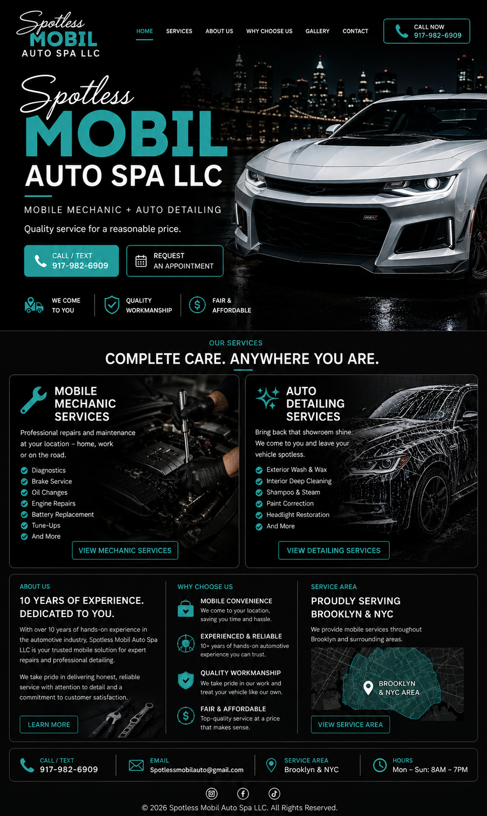 Spotless Mobil Auto Spa black and aqua automotive brand concept